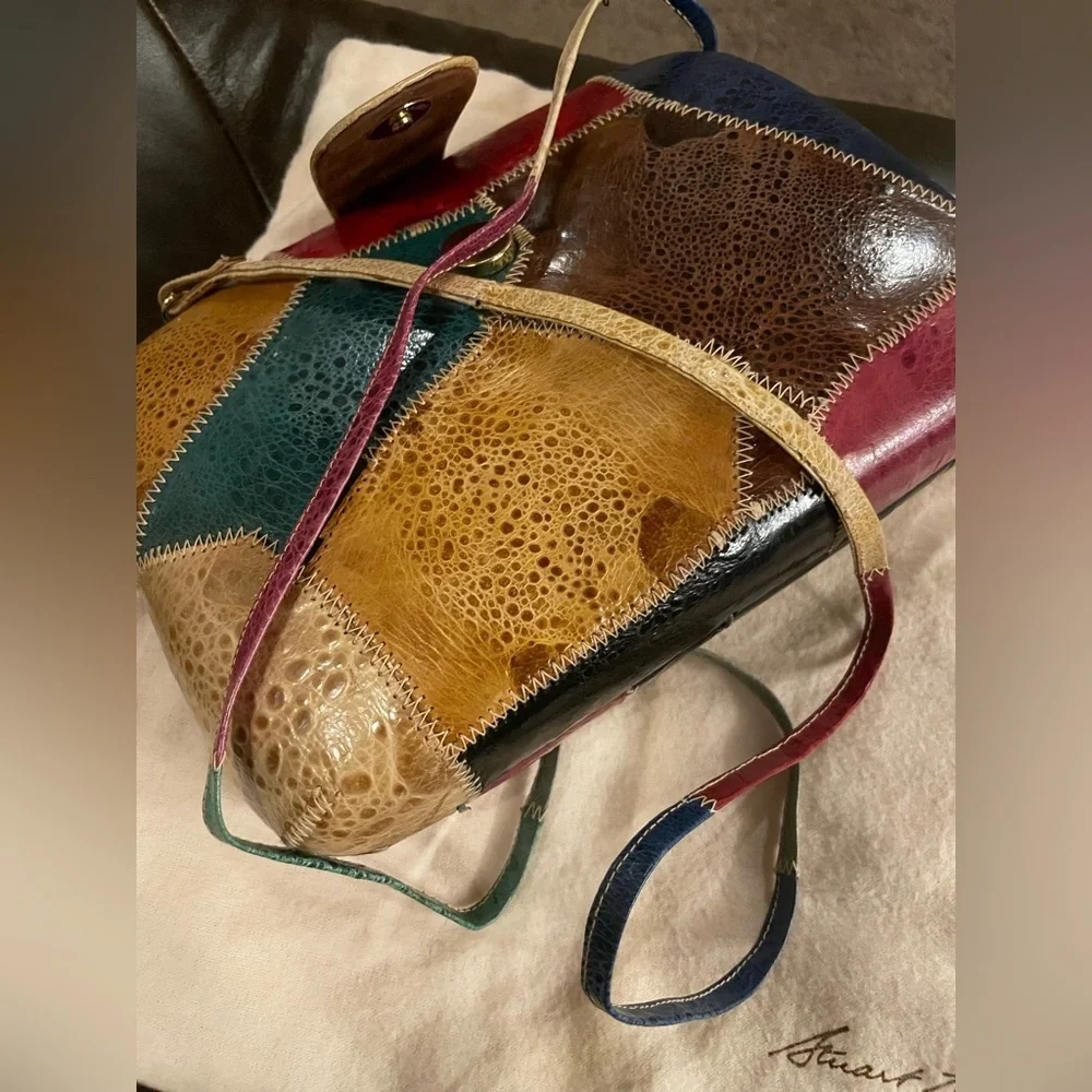 Vintage Stuart Kern Patchwork Leather Clutch Crossbody Bag